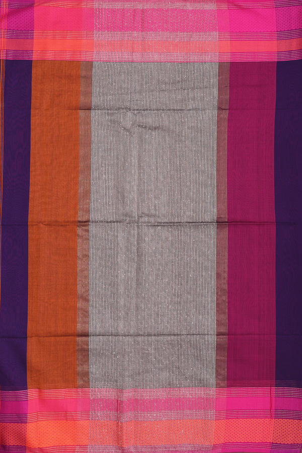 Maheswari Silk Cotton Saree Deep Purple With Contrast Border