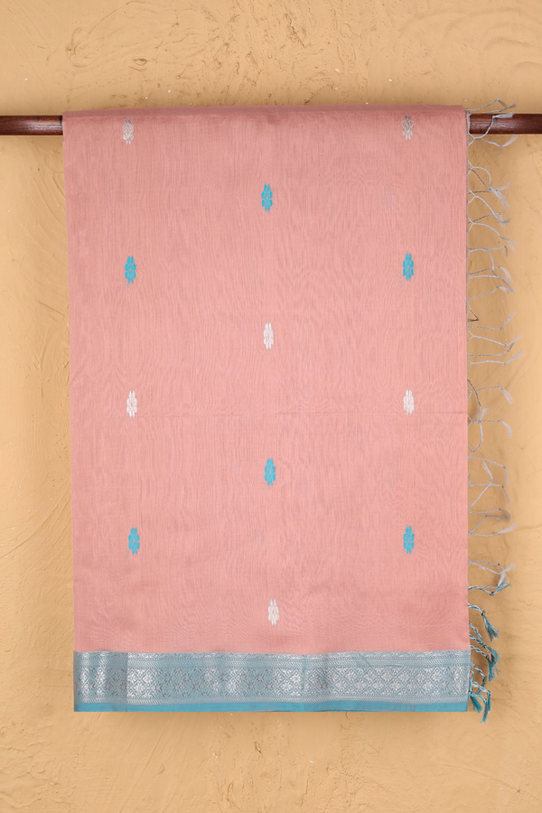 Maheswari Silk Cotton Saree Dusty Pink With Allover Buttas