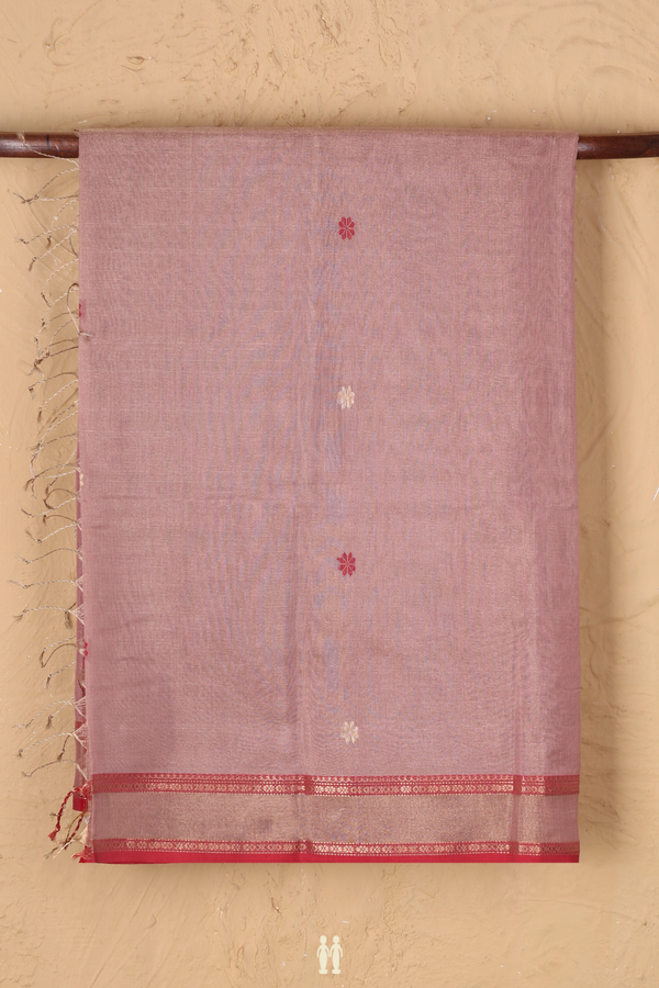 Maheswari Silk Cotton Saree Dusty Rose Pink With Floral Buttas