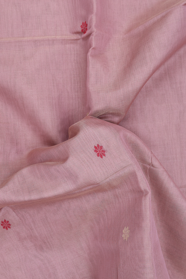 Maheswari Silk Cotton Saree Dusty Rose Pink With Floral Buttas