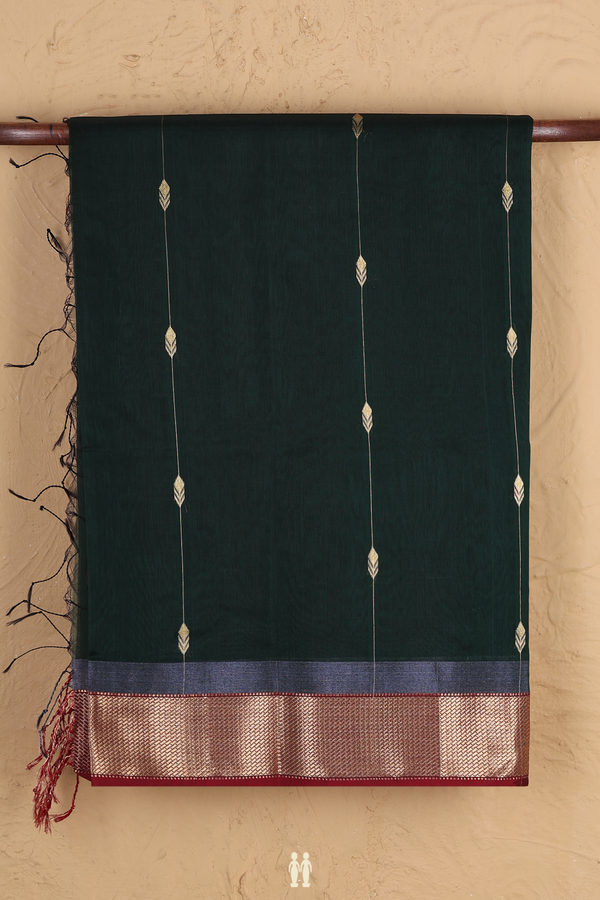 Maheswari Silk Cotton Saree Forest Green With Stripes Design
