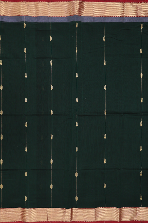 Maheswari Silk Cotton Saree Forest Green With Stripes Design