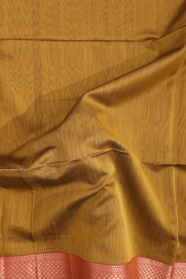 Maheswari Silk Cotton Saree Golden Brown With Contrast Border