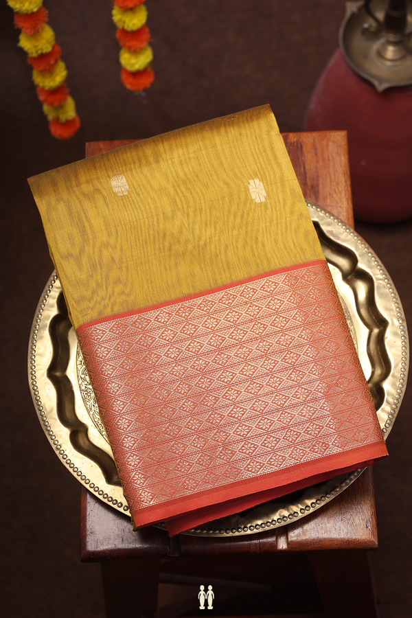 Maheswari Silk Cotton Saree Golden Brown With Floral Buttas
