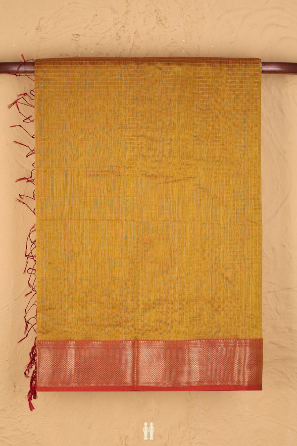 Maheswari Silk Cotton Saree Golden Yellow With Checks Design