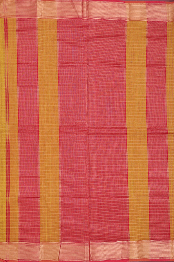 Maheswari Silk Cotton Saree Golden Yellow With Checks Design