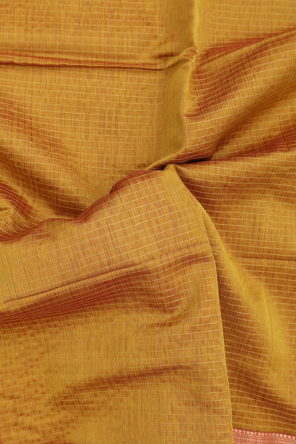 Maheswari Silk Cotton Saree Golden Yellow With Checks Design