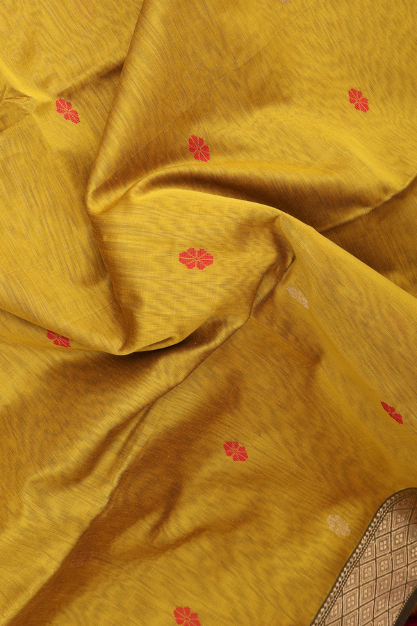 Maheswari Silk Cotton Saree Golden Yellow With Floral Buttas