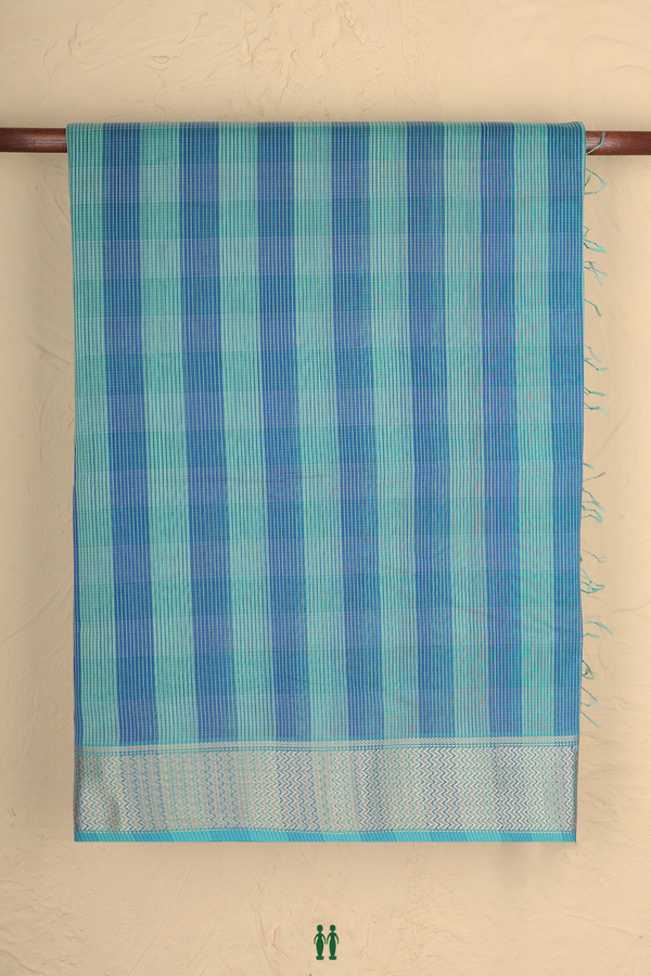 Maheswari Silk Cotton Saree Green And Blue With Checks Design