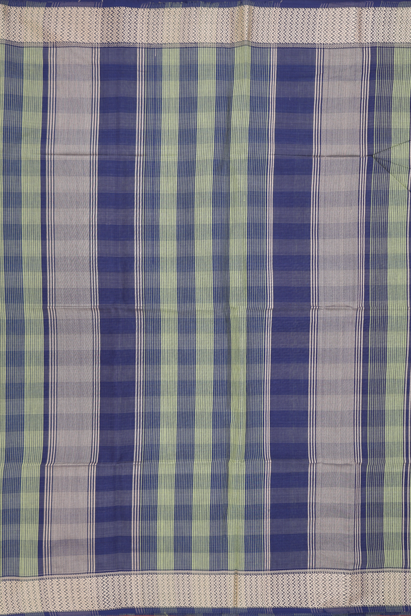 Maheswari Silk Cotton Saree Green And Blue With Checks Design