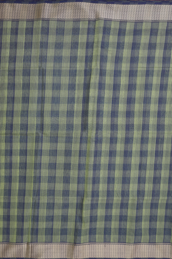 Maheswari Silk Cotton Saree Green And Blue With Checks Design