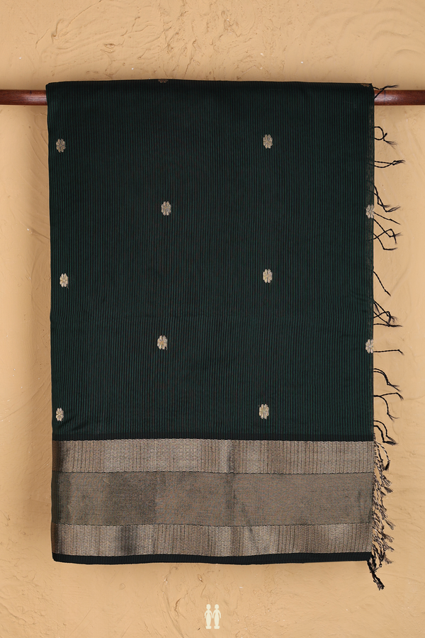 Maheswari Silk Cotton Saree Green And Black With Stripes Design