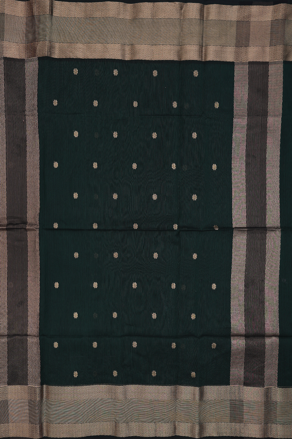 Maheswari Silk Cotton Saree Green And Black With Stripes Design
