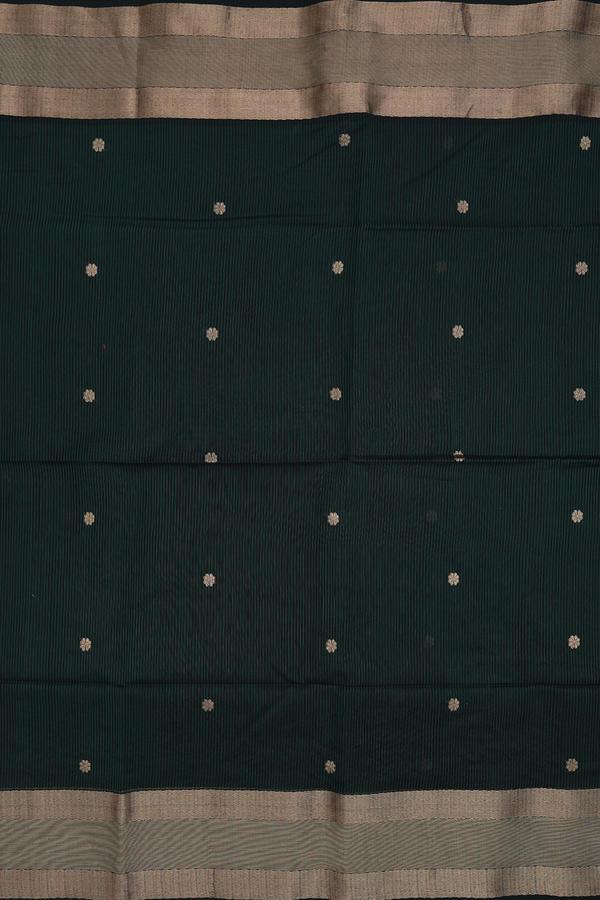 Maheswari Silk Cotton Saree Green And Black With Stripes Design