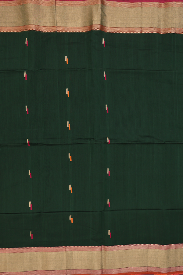 Maheswari Silk Cotton Saree Green With Allover Buttas