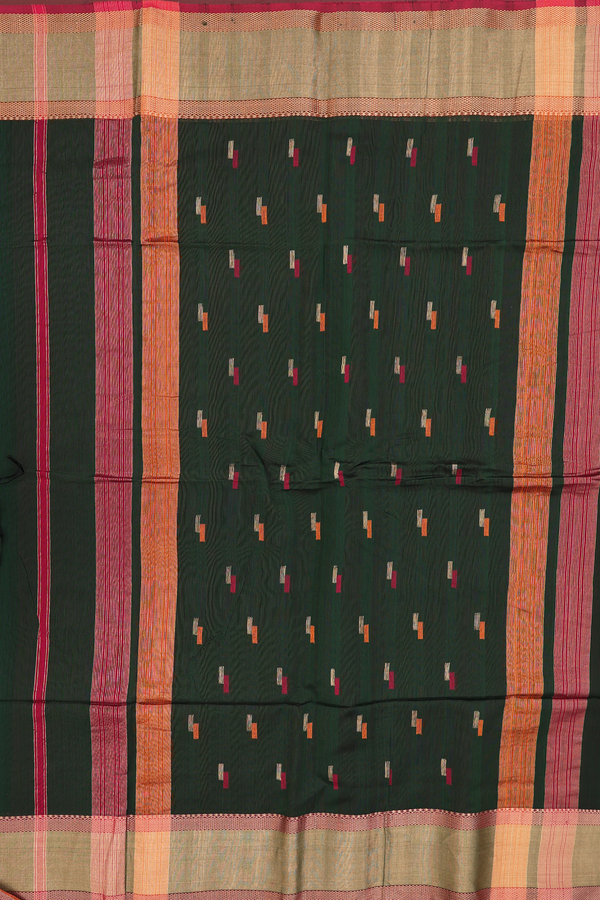 Maheswari Silk Cotton Saree Green With Allover Buttas