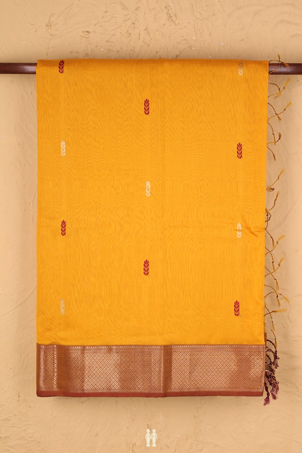 Maheswari Silk Cotton Saree Honey Orange With Floral Buttas