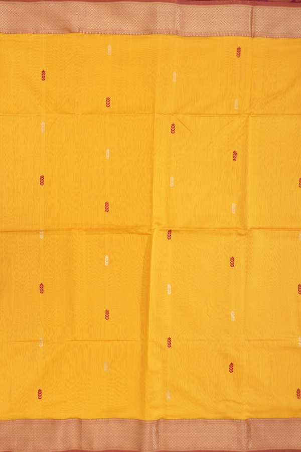 Maheswari Silk Cotton Saree Honey Orange With Floral Buttas