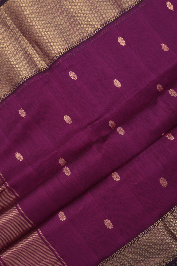 Maheswari Silk Cotton Saree In Berry Purple With Floral Buttas