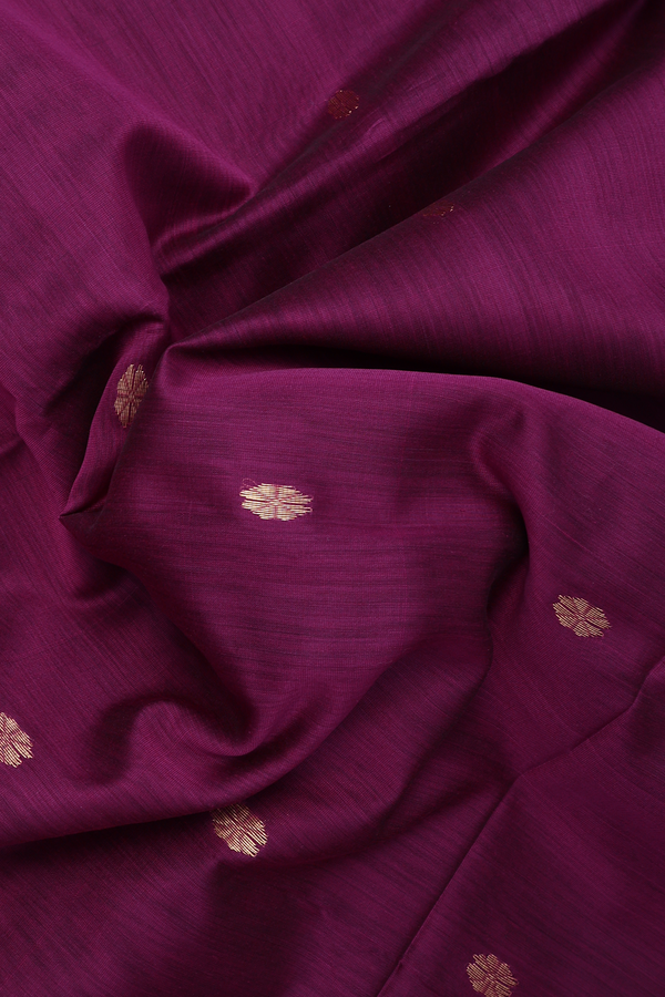 Maheswari Silk Cotton Saree In Berry Purple With Floral Buttas