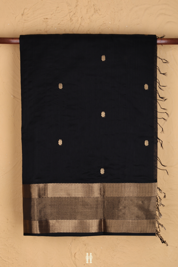Maheswari Silk Cotton Saree In Black With Stripes Design