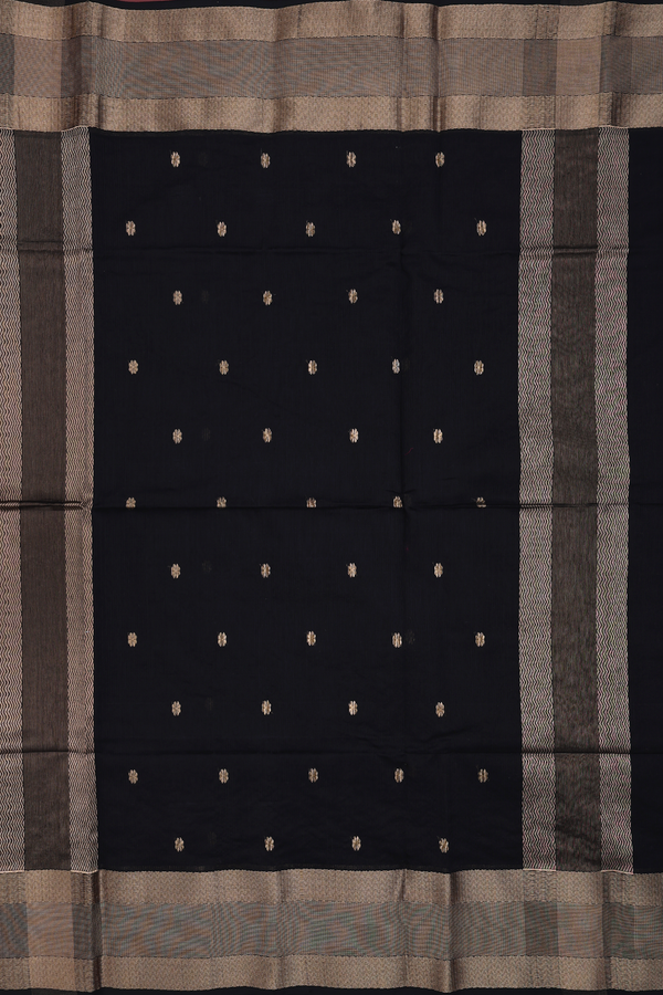 Maheswari Silk Cotton Saree In Black With Stripes Design