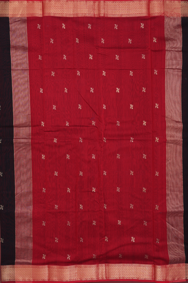 Maheswari Silk Cotton Saree In Black With Zari Buttas