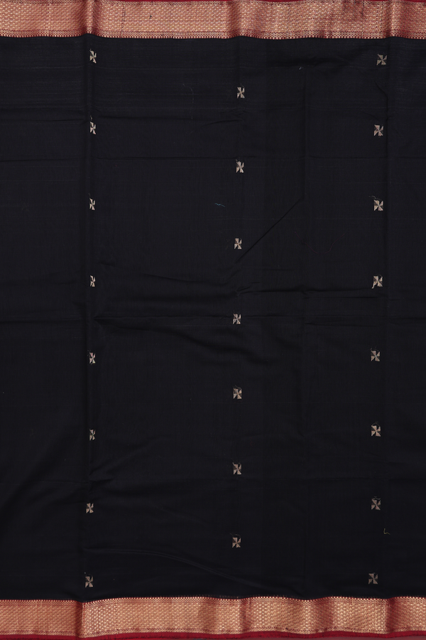 Maheswari Silk Cotton Saree In Black With Zari Buttas