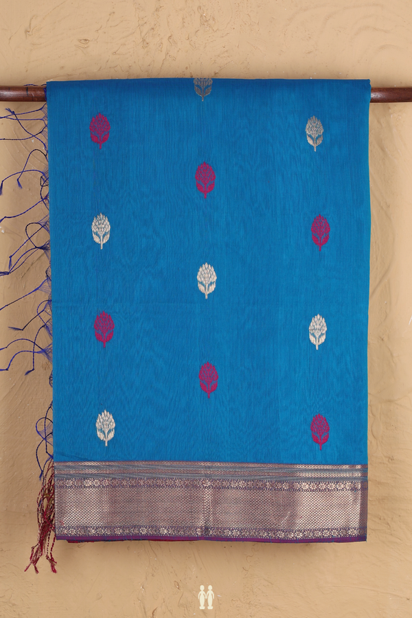 Maheswari Silk Cotton Saree In Blue With Floral Buttas