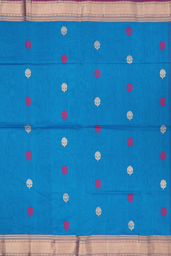 Maheswari Silk Cotton Saree In Blue With Floral Buttas