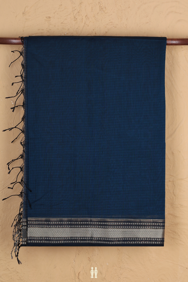 Maheswari Silk Cotton Saree In Blue With Self Stripes Design