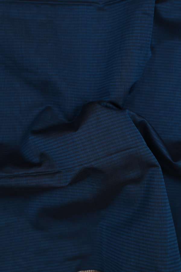 Maheswari Silk Cotton Saree In Blue With Self Stripes Design