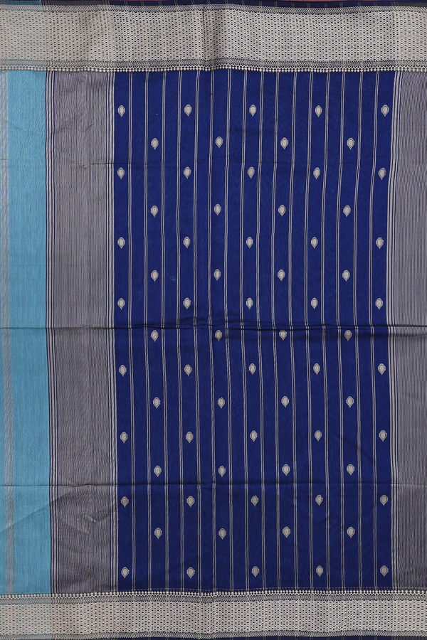 Maheswari Silk Cotton Saree In Blue With Threadwork Buttas