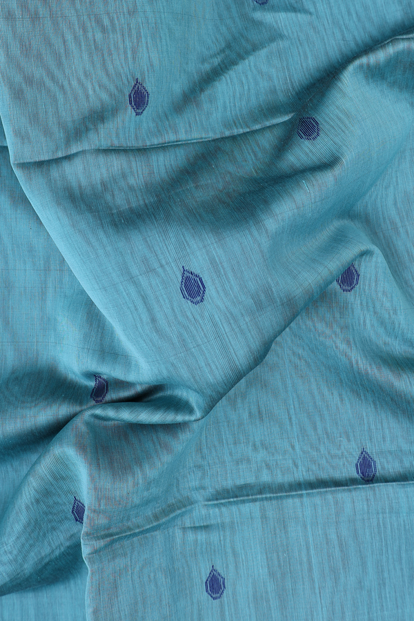 Maheswari Silk Cotton Saree In Blue With Threadwork Buttas