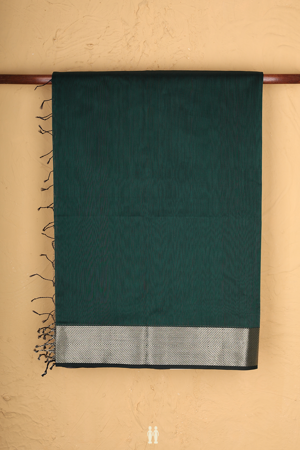 Maheswari Silk Cotton Saree In Bottle Green With Zari Border