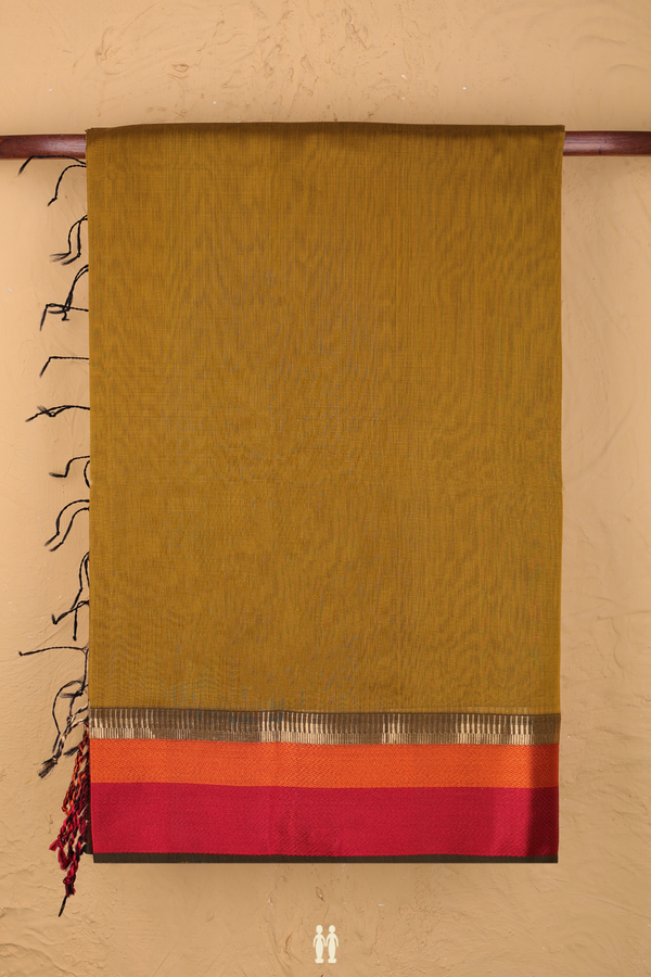 Maheswari Silk Cotton Saree In Brown With Threadwork Border