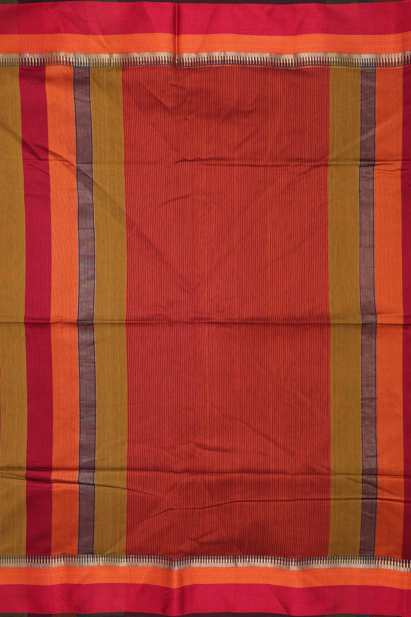 Maheswari Silk Cotton Saree In Brown With Threadwork Border