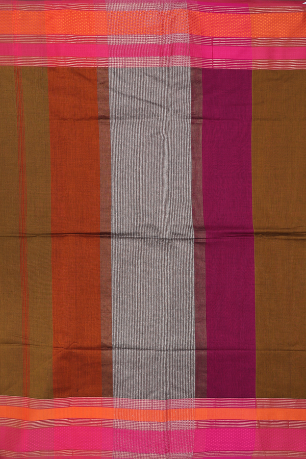 Maheswari Silk Cotton Saree In Brown With Threadwork Border