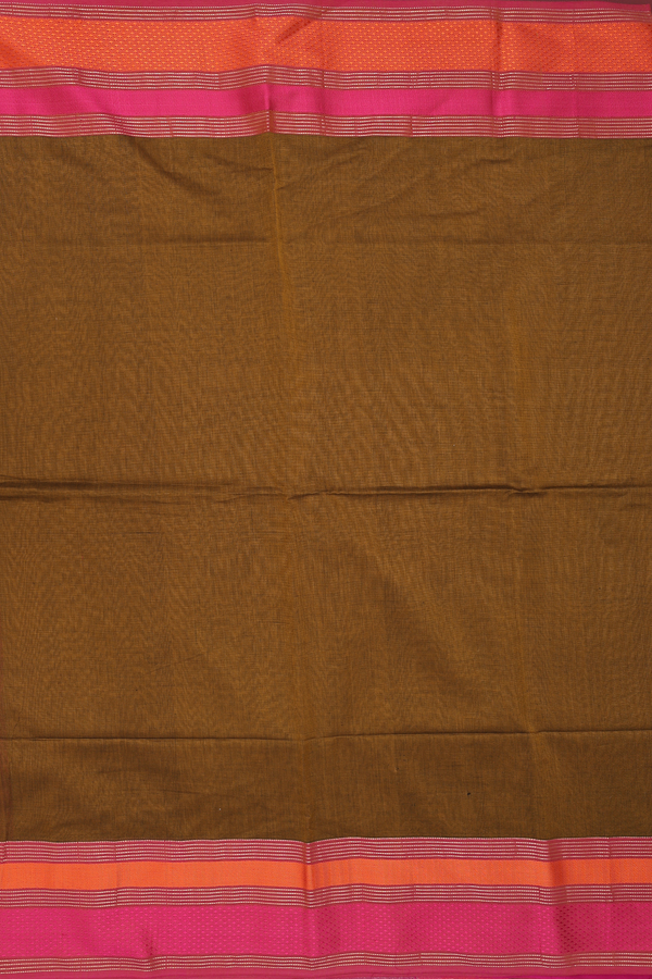Maheswari Silk Cotton Saree In Brown With Threadwork Border