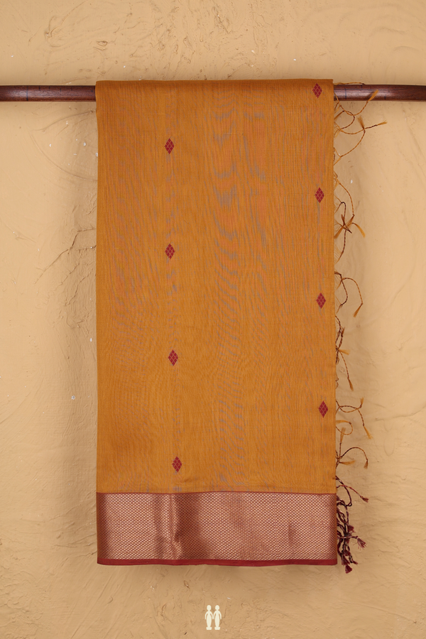 Maheswari Silk Cotton Saree In Brown With Threadwork Buttas