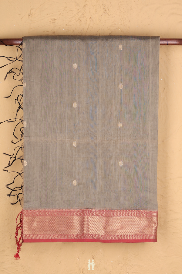 Maheswari Silk Cotton Saree In Brown With Zari Buttas