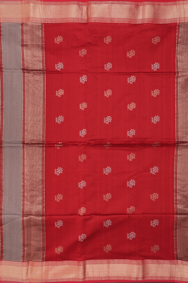 Maheswari Silk Cotton Saree In Brown With Zari Buttas