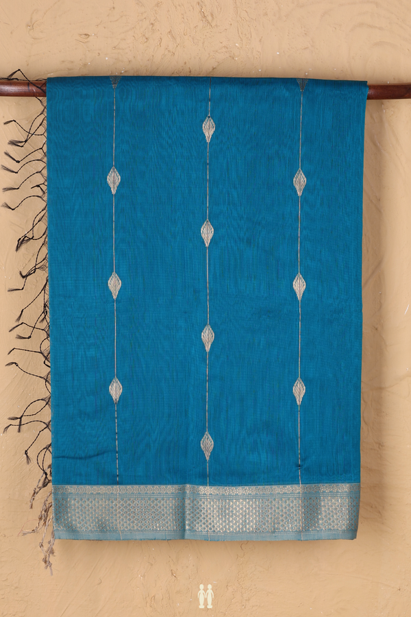 Maheswari Silk Cotton Saree In Teal Blue With Zari Design