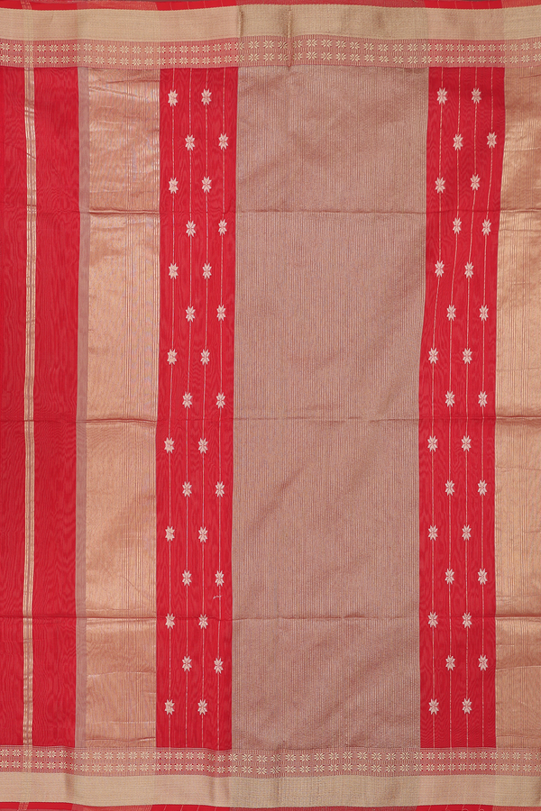 Maheswari Silk Cotton Saree In Chilli Red With Floral Buttas