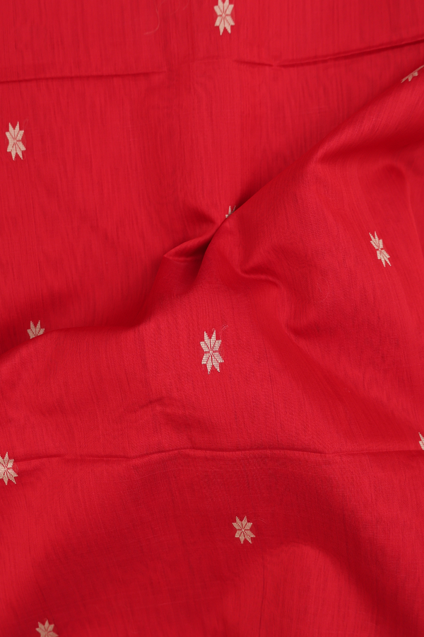 Maheswari Silk Cotton Saree In Chilli Red With Floral Buttas