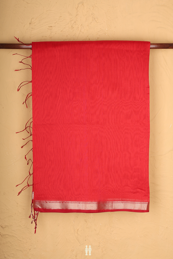Maheswari Silk Cotton Saree In Chilli Red With Zari Border