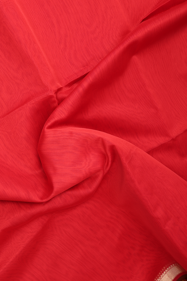 Maheswari Silk Cotton Saree In Chilli Red With Zari Border