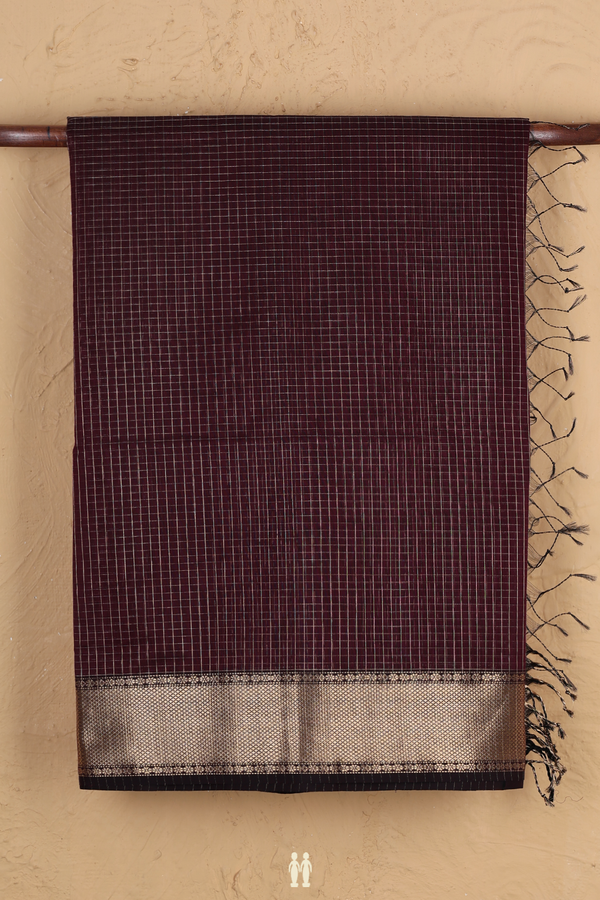 Maheswari Silk Cotton Saree In Coffee Brown With Checks Design