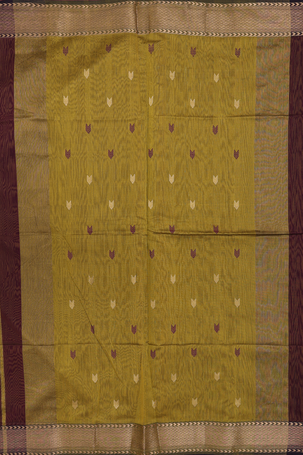 Maheswari Silk Cotton Saree In Coffee Brown With Zari Buttas