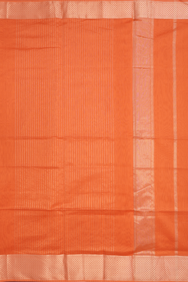 Maheswari Silk Cotton Saree In Coral Orange With Zari Border